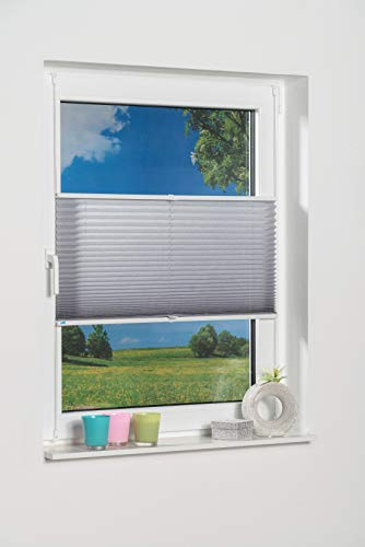 K-home Klemmfix-Plissee 55 x 130 cm (B x L) Grau Lichtschutz +++ Moderne Crushed Optik +++