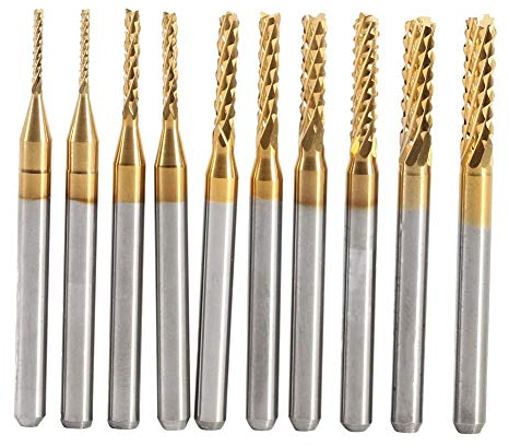 10pcs Fresas de fresado CNC de carburo cementado con revestimiento de titanio Herramientas de fresado 1.0-3.0mm (1 mm 1.5 mm 2 mm 2.5 mm 3 mm)
