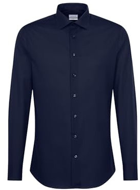 Seidensticker Herren Business Hemd Slim Fit Bügelfrei Kent Langarm Shirt, Dunkelblau, 45 EU