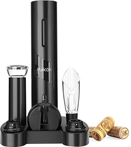 Puricon Automatic Wine Bottle Opener Electronic Corkscrew Opener Puller, Wine Lover Connoisseur 6-in-1 Gift Set, Electronic Wine Opener Corkscrew Set for Christmas Pressies, Battery Operated