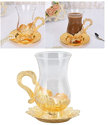 Juego de taza y platillo de té dorado de lujo de estilo europeo, elegante taza de café tallada de aleación de Zinc Retro de 9,5 oz para mesa de té de Bar