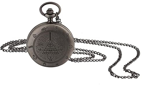 JewelryWe Retro Taschenuhr Herren Vintage Magisches Muster Analog Quarz Uhr mit Halskette Kette Kettenuhr Unisex Gun-schwarz