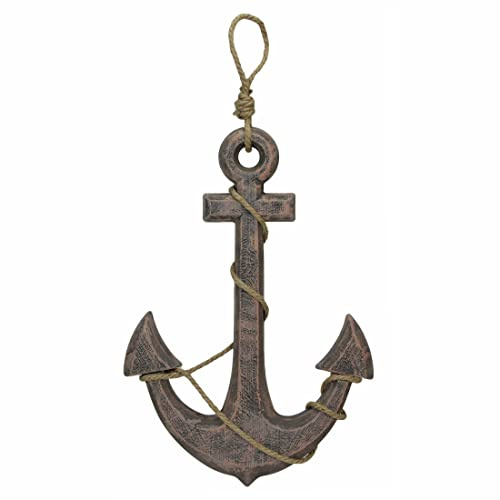 Large 24x16 Ship Anchor & Rope Wall Hanging - Hand-Stained Brown Finish for Nautical Elegance - Easy Installation - Captivating Maritime Or Beach Decor