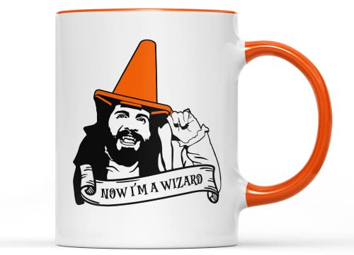 Now I'm A Wizard Mug Tea Coffee Cup - What We Do Shadows Supernatural Vampire Roommates Nandor Relentless Cone Hat Dark Comedy Funny TV Show Gift Present (Orange Handle)