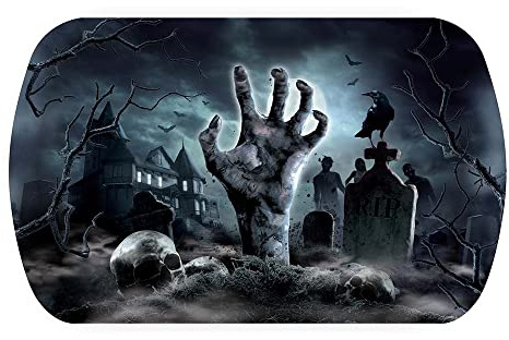 FIESTAS GUIRCA | Friedhofstablett wiederverwendbar (39x24 cm) - Wiederverwendbare Tischdekoration für Halloween-Partys - Ideal für Gruselige Events - Grau