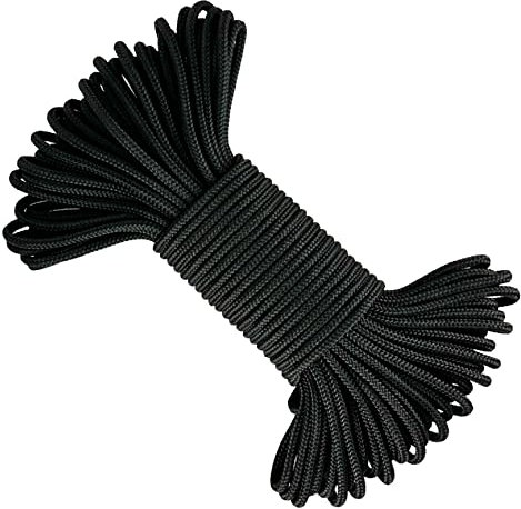 Cordón de Poliéster 4mm * 25m. Fabricado en España. Cordon para Aire Libre, Exteriores, Jardín y Bricolaje. Negro