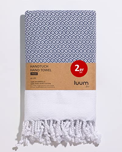 Luum® 2er Hamam Handtücher Set, Sport Handtuch Set, Turkish Towel Set, Haar Handtuch Set, 100% ringgesponnene Baumwolle, schnelltrocknend, fusselfrei, Taubenblau, 45x95, Geschenkset