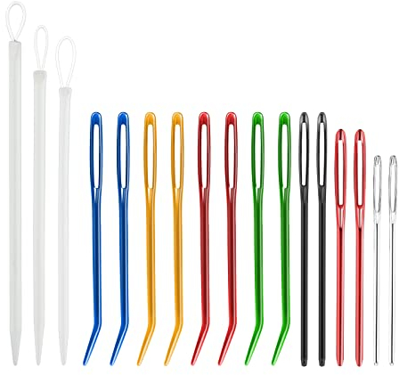 17 Stück Stumpfe Nadeln mit Großem Öhr, Stopfnadel Stricknadeln aus Edelstahlgarn Nähnadeln Wollnadeln Sewing Needles Stopfnadeln für Wolle Häkelprojekte, mit Aufbewahrungsbox (3 Stile)