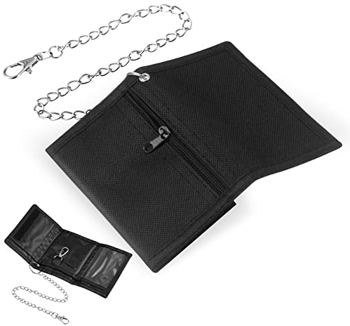Photect Portefeuille à Trois Volets RFID Portefeuilles Fins Portefeuille avec Chaîne Fermeture à Glissière Bourses à Trois Volets Portefeuille de Sport, 12 x 8 x 1 cm (Noir, Simple)