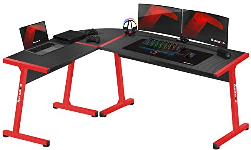 huzaro Hero 6.0 | Bureau d'angle | Forme de L | Poste Gamer | Montage Droite et Gauche | Plateau en Carbone | 147x112cm | Design Ergonomique | Construction Solide | Rouge