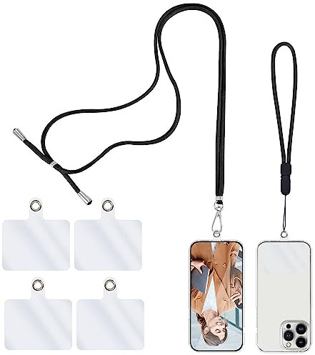 simarro Cordón universal para teléfono celular, 2 cadenas de teléfono con 4 correas de repuesto transparentes para teléfono móvil, correa ajustable de nailon para el cuello, compatible con la mayoría