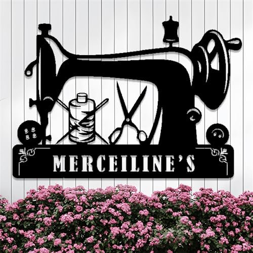 Personalisiertes Namensschild für Nähzimmer, personalisiertes Quilt-Metallschild, Bastelzimmer-Hausnummern, Willkommensschild für Haustür, Nähmaschinen-Dekoration, Einweihungsgeschenke,
