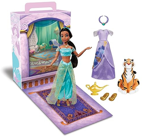 Disney Store Offizielle Jasmin-Story-Puppe, 27,9 cm, inklusive Malbuch und zusätzlichem Kleid, Prinzessinnen-Puppe im klassischen Outfit, Disney-Prinzessinnen-Spielzeug für Mädchen
