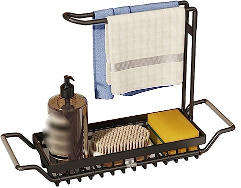 BURLOE Küche Spülbecken Organizer, Beliebige Bewegung Halter Spülgestell Waschbecken Organizer Teleskop Organizer Edelstahl Für Küche Geschirrtuch-Aufhänger Abtropfgestell,Messing