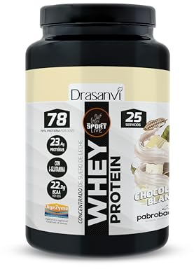 SPORT LIVE Concentrado de proteinas de suero de leche | Whey Protein en polvo con L-Glutamina y L-Leucina | Ayuda a aumentar tu masa muscular | Mejora tus batidos |Chocolate Blanco | 750 GR