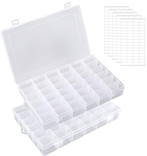2 Cajas de almacenamiento de plástico con 36 compartimentos | Caja de almacenamiento con compartimentos para piezas pequeñas, Caja de clasificación ajustable para guardar tornillos,perlas