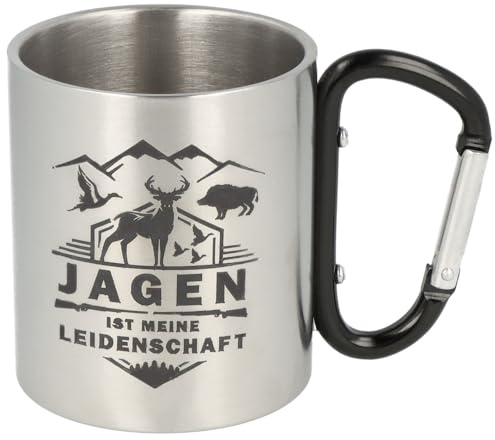 Spruchreif | Doppelwandige Edelstahltasse mit Karabinerhaken und hochwertiger Gravur | Bruchfest | Geschenk für Jäger Jägerin | Jagdgeschenk | Jäger Geschenke - 300 ml