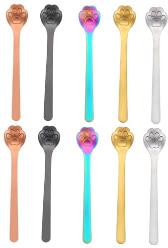 BESTonZON 10 Piezas Cuchara Para Gatos De Acero Inoxidable Helado Cuchara De Espresso Cucharaditas De Metal Cuchara Mezcladora Para Cafe Cuchara De Café Hueca Especial Cuchara De Pastel Niño