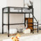 ZYLOYAL10 Letto a soppalco 90 x 200 cm con scala, lettino con telaio in ferro e scaffalatura, armadio (nero)