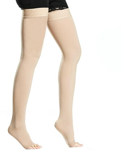 BellaAchtung Medias de compresión médicas autoadherentes para hombre y mujer, 20 – 30 mmHg, soporte graduado, medias de compresión edema, sin pies, con correa de silicona