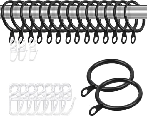 40 Piezas Argollas para Cortinas, Anillos de Cortina de Metal, con 50 Piezas de Cortina de Plástico, para Cortina de Ventana, Cortina de Cama, Cortina de Ducha, Negro