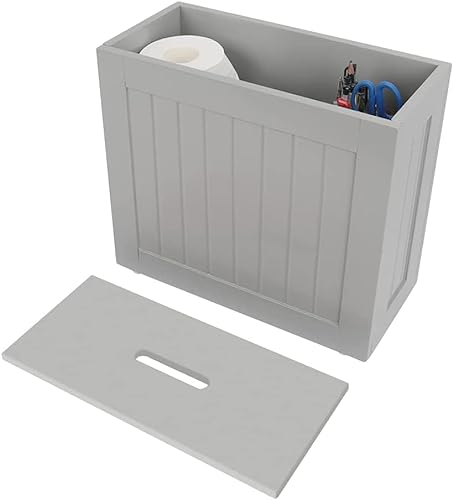 AAMEN Clear Grey Bathroom Storage Unit, Compact Wooden Shaker Bathroom Boxes, Multi-Purpose Cleaning Tidy Boxes, Toilet Caddy Storage Box (37 x 17 x 33cm; 3.2 Kg) (Grey Bathroom Box)