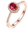 18K Gold Ringe Frauen, Engagement Ring Weißer Diamant Oval Rot Turmalin 0.45ct Ring Größe 60 (19.1)