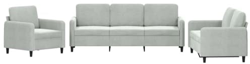 vidaXL Sofagarnitur 3-TLG., Sessel Couch mit Kissen, Sofa Wohnzimmersofa mit Armlehnen, Couchgarnitur Designsofa Sitzmöbel Polstermöbel, Hellgrau Samt