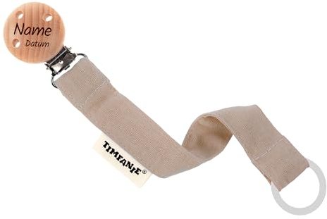 Timfanie® Schnullerhalter | NATURE | taupe | Band/Kette aus Stoff mit Gravur & Adapter