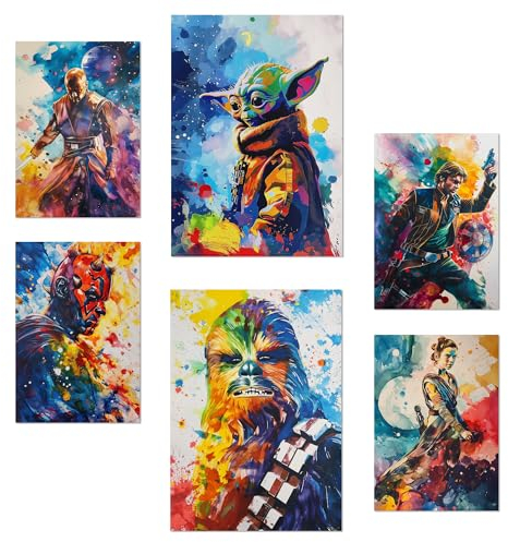 Nacnic 6er-Set Bunte Starwars Poster mit Designillustrationen zur Dekoration der Wände Ihres Zuhauses. Räume, Büro, Laden und Geschäft Format A3 und A4 Rahmenlos