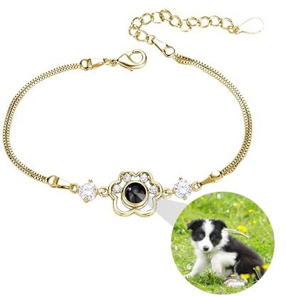 ZqlDDayUP Benutzerdefinierte Bild Kette Personalisierte Foto Armband Hund Pfote Projektion Armband mit Bild innen Tier Keepsake Schmuck Hund Mutter Geschenke für Frauen Weihnachten Schmuck Geschenk