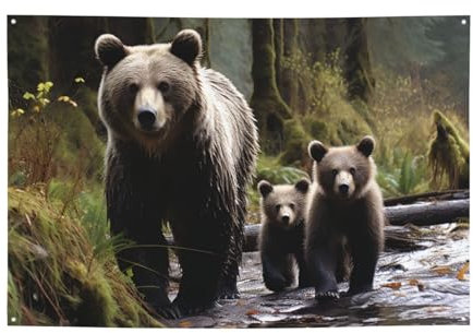 Banner mit Aufschrift Mother Bear and Her Cubs, Party-Dekor, Hintergrund, Banner, Geburtstagsparty, Fotografie, Hintergrunddekorationen, Innen- und Außenbereich, Wanddekoration, Banner,