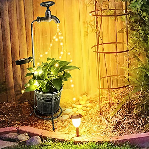 Ulsam Outdoor Faucet Flower Pot Light, IP67 Waterproof Garden Decorative Lights, Intelligent Light Control, Starry Sky Shower Garden Art LED Light for Garden Patio Pathway Lawn Courtyard, Silver