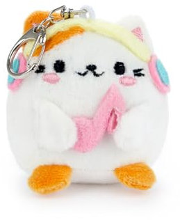 Balvi Porte-clefs Fluffy Kawaii Melody Couleur Blanc Chat avec des écouteurs en Peluche Douce Polyest