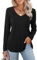 Amoretu Long Sleeve Tops Women V Neck Loose Longline Tee Shirts Loose Fit T Shirt Black Size 16 18