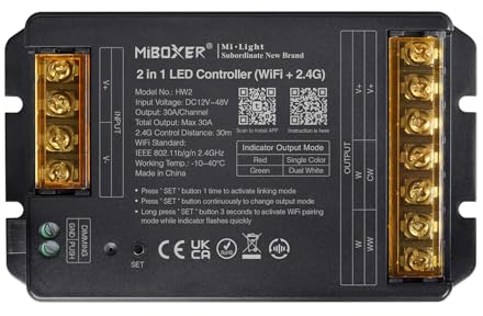 LIGHTEU®, Miboxer (WiFi+2.4G) 2 in 1 LED Controller DC12V-48V Alta potenza Max. 30A, TUYA APP e controllo vocale, supporta push dimming, HW2