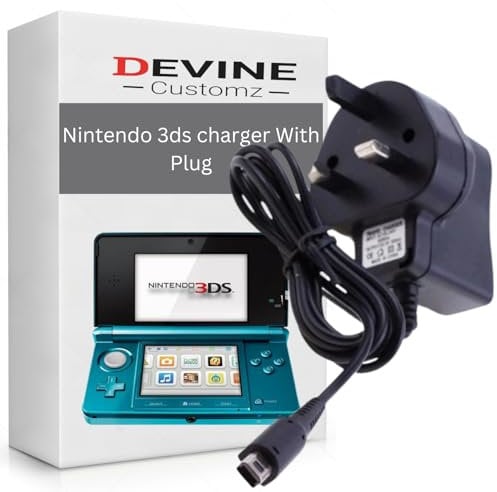 DevineCustomz® 1M USB Charger Cable With UK Plug Compatible for Nintendo New 3DS / 3DS XL / 3DS / New 2DS XL/New 2DS / 2DS XL / 2DS / DSi/DSi XL Black Quality Compact Strong Power Only
