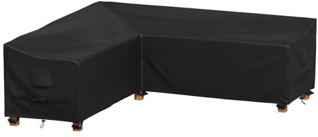 Capslpad V-Shape Garden Furniture Cover 215x215x87cm Waterproof Rattan Corner Sofa Covers with Air Vent Heavy Duty 420D Oxford Fabric Windproof Anti-UV Patio Sofa Covers With Storage Bag, Black