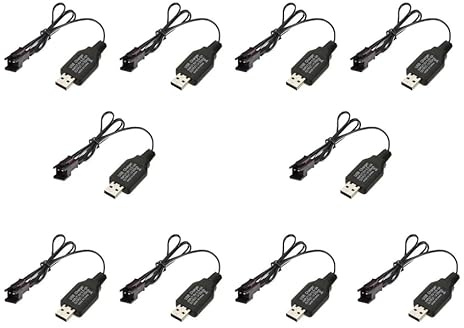 10 Pack | 3,7V USB Ladekabel mit SM-2P Anschluss für Drohnen RC Autos Spielzeuge, Mini RC Amphibien Stuntauto, Boot, LKW, Hubschrauber | Für 3,7V Li-Ionen und Li-Po Akku