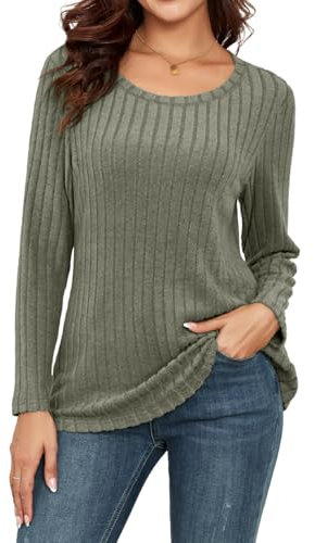 YGJIEGENG Women's Jumpers Long Sleeve Ladies Tops Lightweight Sweatshirt Elegant Casual Loose for Women UK,Army Green,M