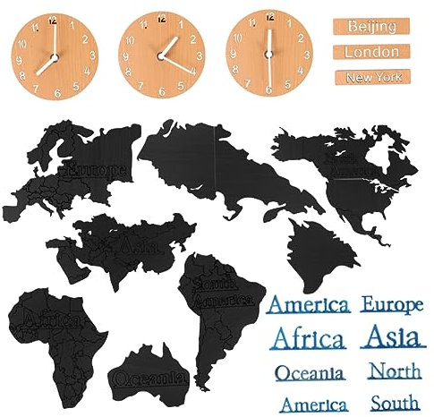 Ciieeo Dekorative Wandkunst Uhr Holz Multi Wanduhr für Wohnzimmer Schlafzimmer Büro Batterie Wanduhr