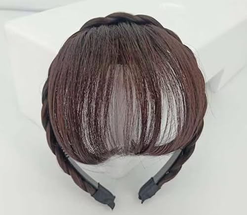 JJLFresheners Natural Synthetic Clip in Bangs for Long Hair Wig (Dark Brown, 1)