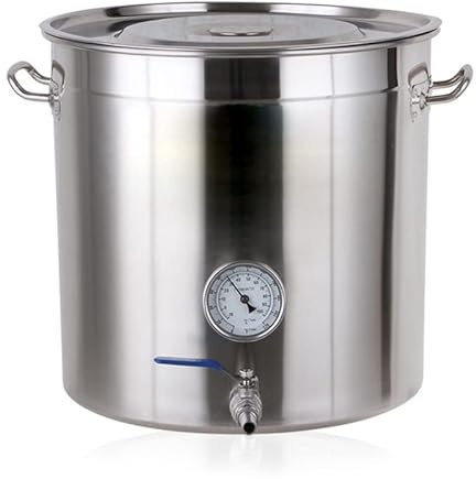 KUANGGE Stainless Steel Stockpot Stainless Steel Brew Pots & Boil Bucket Home Brew Kettle with Thermometer and Ball Valve Spigot Brewery Mash Tun for Brewing and Cooking,17.7inch/60L