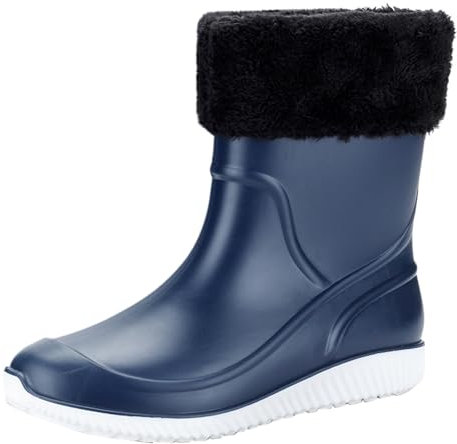 SRTUMEY Stivali di gomma corti alla caviglia da donna stivali di gomma invernali alla caviglia stivali da pioggia foderati in pile stivali di gomma da donna stivaletti corti in peluche stivali termici