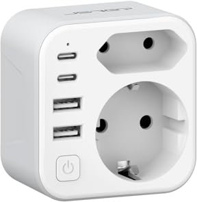 JSVER Adaptateur Prise Australie/Chine,6 en 1 Type I Adaptateur Voyage France vers Australie Argentine avec 2 USB A et 2 Type C(17W) et 2 Prise pour Australie Chinoise Zelande Fidji Argentine(Blanc)