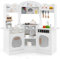 COSTWAY Kids Corner Play Kitchen, Wooden Pretend Toy Kitchen with Realistic Lights & Sounds, Coffee Maker, Microwave, Sink, Faucet, Utensils, Children's Chef Role Play Set for Boys Girls (White)