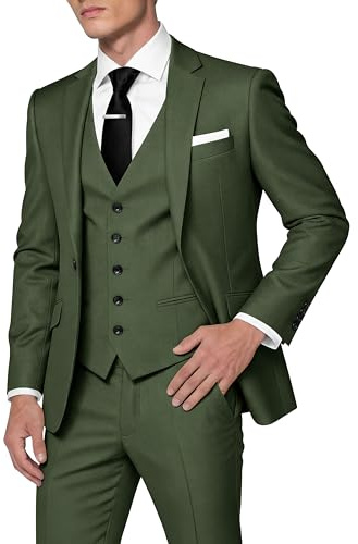 HUUTOE Men's 3 Piece Suits Slim Fit Wedding Suits for Men Prom Dress Suit Summer Blazer Jacket Vest Pants Tuxedo Set Men, Forest Green, 6XL