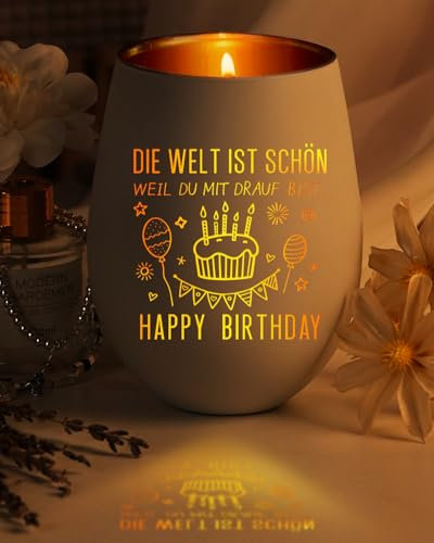 Geburtstagsgeschenk für Frauen, Windlicht mit Gravur Geschenke für Frauen, Happy Birthday Teelichthalter Geschenk für Freundin, Schwester, Teelichtgläser Geschenkideen für Kollegen