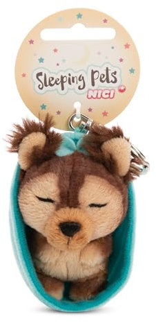 NICI 61605 Porte-clés, Motif Chien Yorkshire Terrier, Inscription « Sleeping Pets », 8 cm, Dans Un Panier, Marron, Compagnon Fidèle Pour Sac À Dos Ou Pour Sac, Pour Petits Et Grands