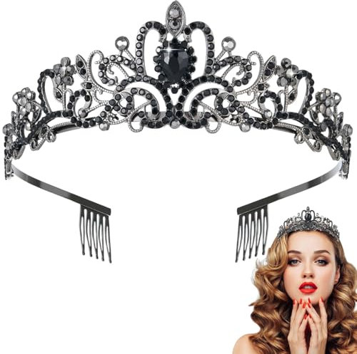 Tiara Kristallkrone mit Strasskamm Silber Strass Tiara Hochzeit Tiara Hochzeit Braut Strass Krone für Geburtstags Hochzeit Abschlussball Prinzessinnenpartys (Black)